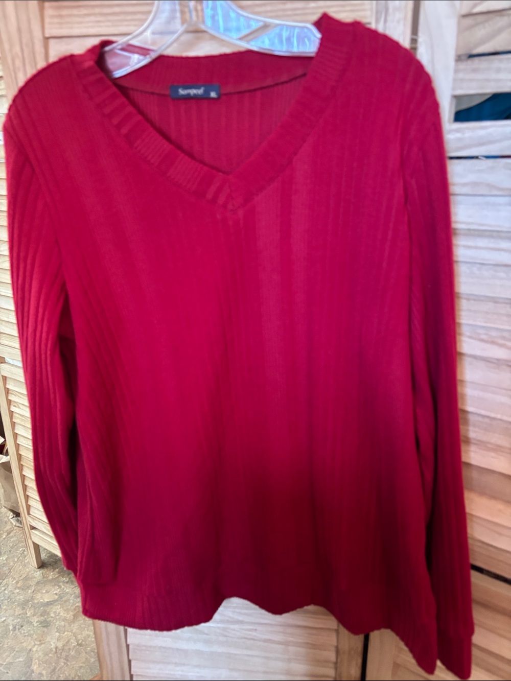 Sampeel Ladies Red Ribbed V-Neck Sweater XL